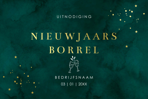Zakelijke nieuwjaarsborrel uitnodiging groen met goudfolie