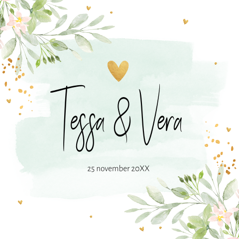 Geboortekaartje tweeling meisjes bloemen bladeren groen