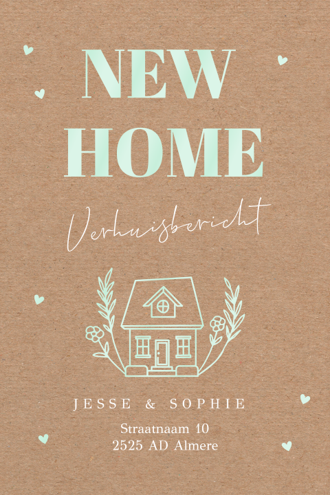 Verhuiskaart kraft look huisje hoogglans mintgroen