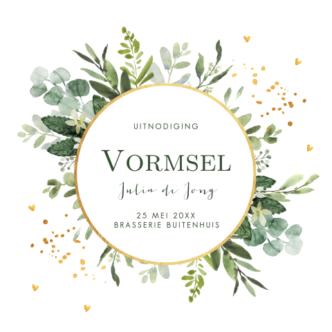 Uitnodiging vormsel botanisch groen bladeren
