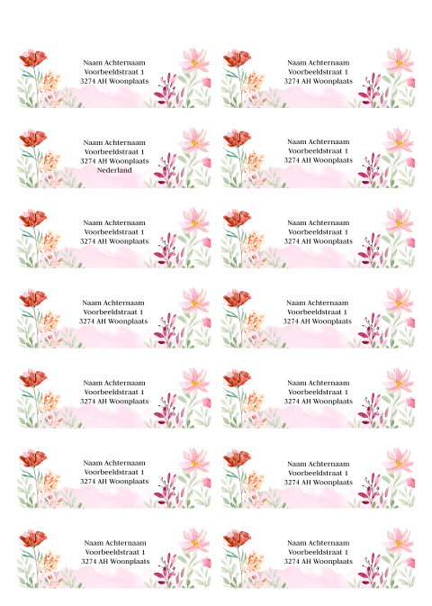 Adressticker geboortekaartje bloemen roze waterverf