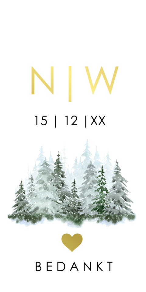 Bruiloft labeltje winter wedding forrest groen goudfolie | 18 stuks
