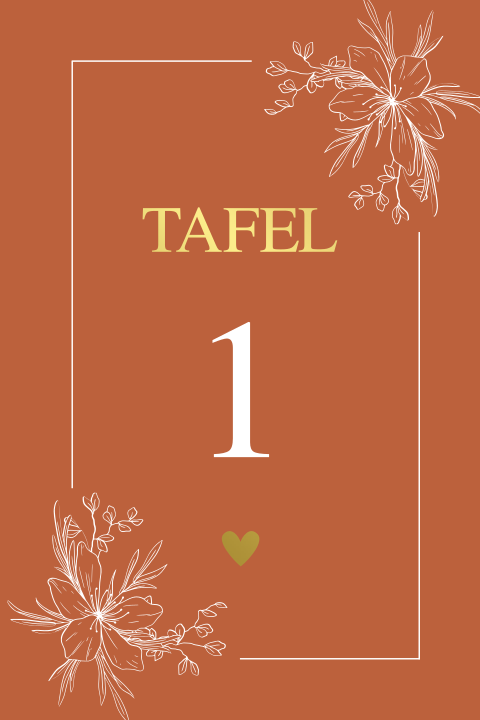 Tafelkaart tafelschikking roestbruin goudfolie