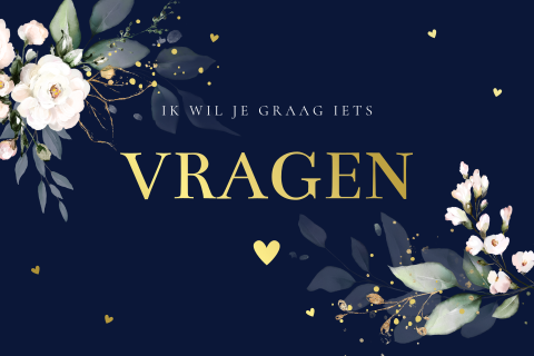 Getuigekaart bloemen blauw vrouw vriendin goudfolie