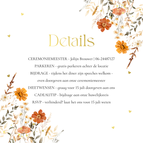 Inlegkaartje bloemen herfst op kalkpapier met goudfolie