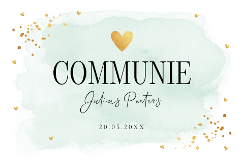 Communie uitnodiging jongen waterverf mintgroen jongen goudlook