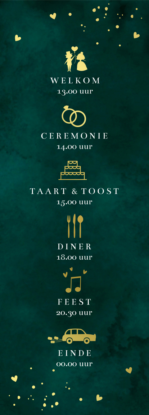 Programmakaartje bruiloft donkergroen goud symbolen (per 3 stuks)