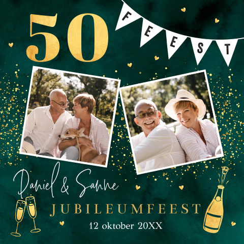 Jubileum uitnodiging 50 jaar getrouwd groen foto goudlook