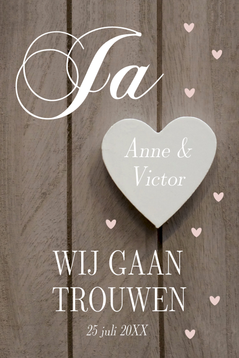 Rustieke trouwkaart bruin houtlook hartje