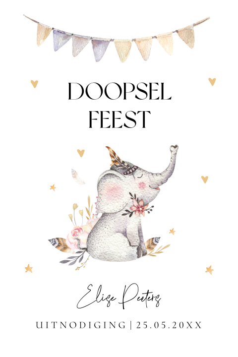 Doopkaart meisje olifantje slinger