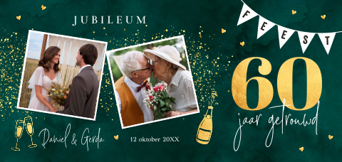 Jubileum uitnodiging 60 jaar getrouwd met foto groen goudlook