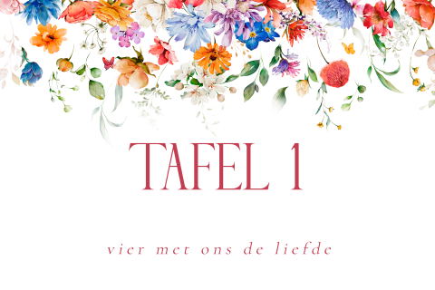 Tafelkaart huwelijk bloemen rood