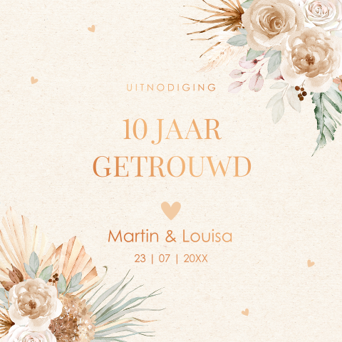 Jubileum kaart 10 jaar getrouwd bohemian beige koperfolie