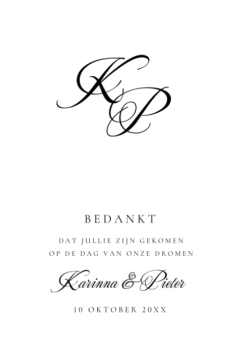 Bedankkaart huwelijk wit modern typografie