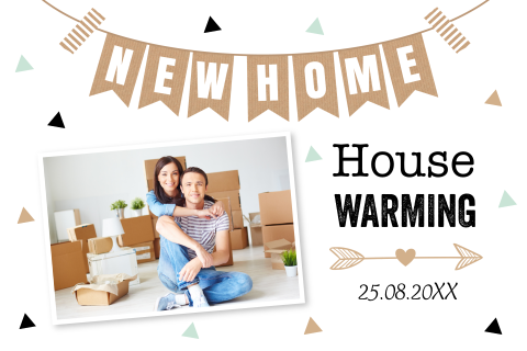 Housewarming party uitnodiging wit foto slinger