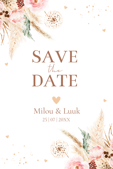 Save the Date kaart bohemian bloemen