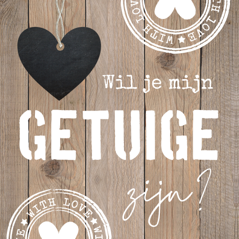 Getuigekaart houtlook bruin stempels hartje getuige vragen kaart