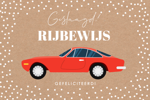 Felicitatie kaart rijbewijs auto rood jongen