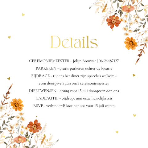 Inlegkaartje bloemen herfst op kalkpapier met goudfolie