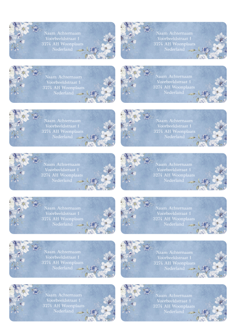 Adresstickers huwelijk blauw bloemen