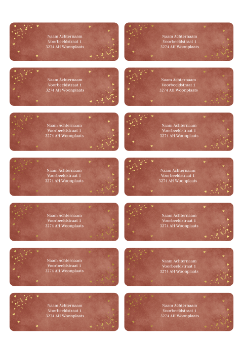 Adresstickers roestbruin met goudfolie