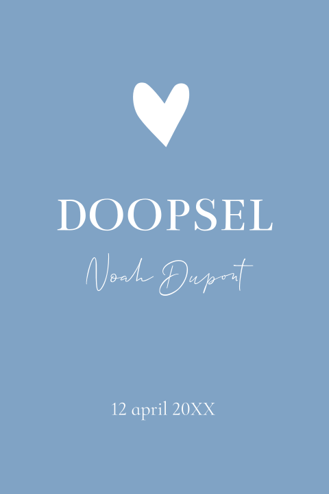 Doop uitnodiging jongen blauw hartje