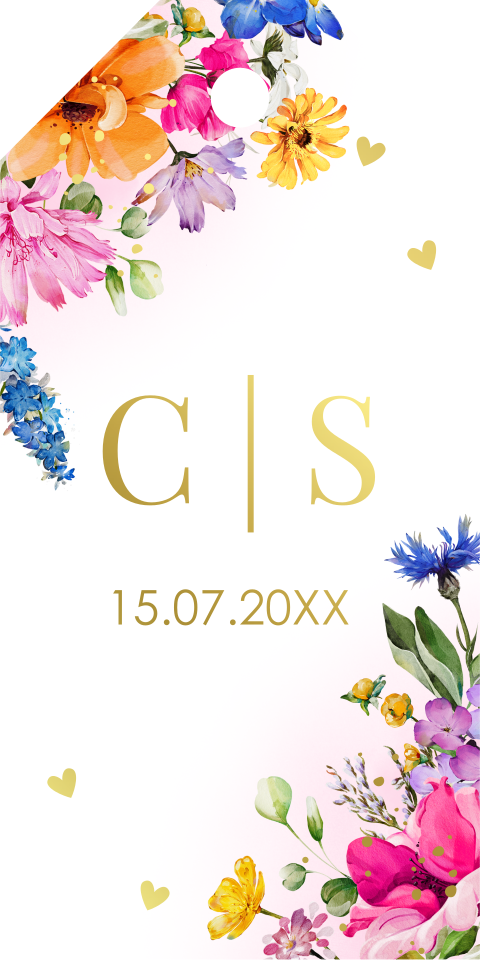 Bruiloft labeltje fleurige bloemen goudfolie Bright Flowers