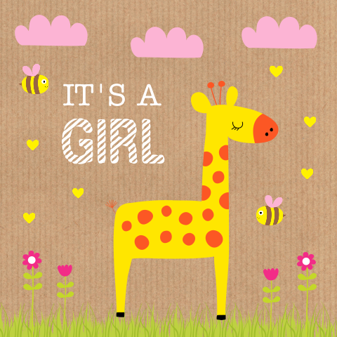 Felicitatie kaart geboorte baby meisje dieren giraffe