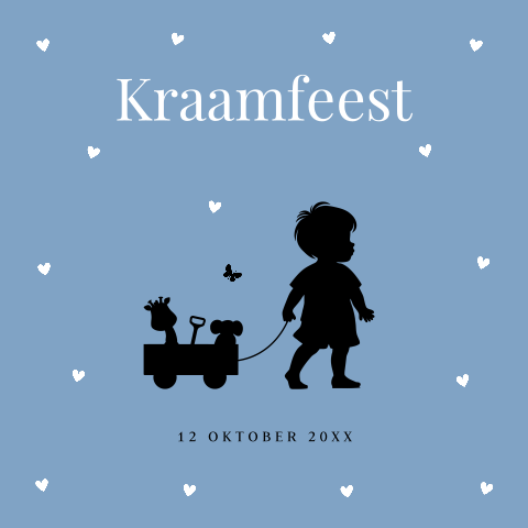 Kraamborrel uitnodiging jongen silhouet blauw