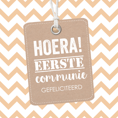 Felicitatie eerste communie kaart meisje zigzag print roze