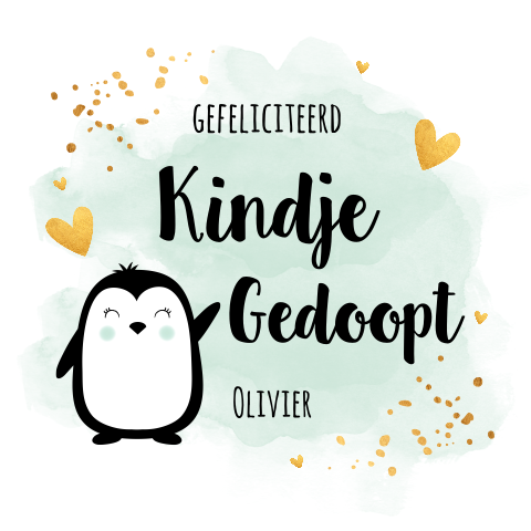 Felicitatie kaart doop jongen dieren pinguïn waterverf groen