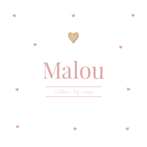 Geboortekaartje meisje roze wit houten hartje