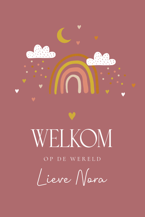 Felicitatie kaart geboorte dochter meisje regenboog roze wolkjes