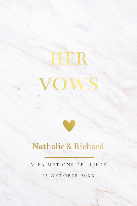 Geloftenkaart wit marmerlook goudfolie