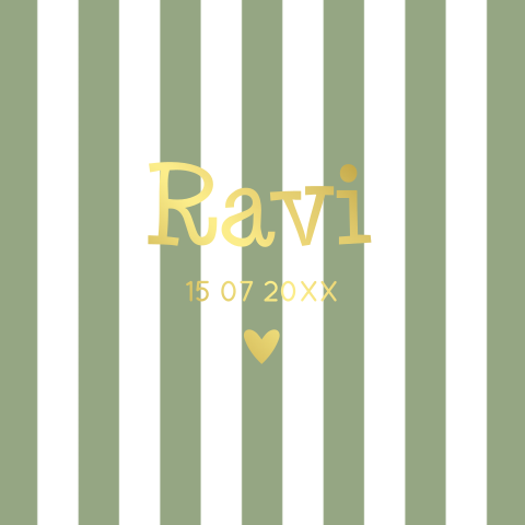 Geboortekaartje jongen groen strepen goudfolie