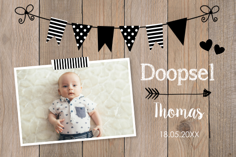 Doopkaart jongen hout foto slinger