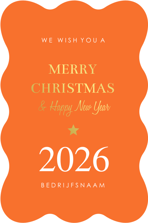 Moderne zakelijke kerstkaart oranje originele vorm golvend goudfolie