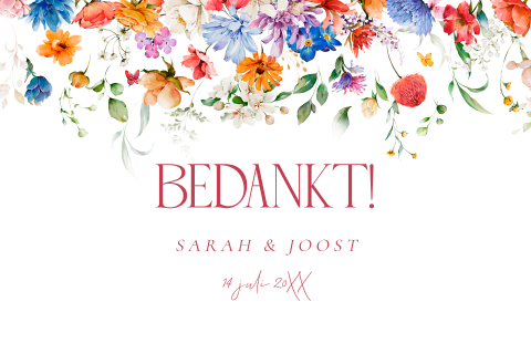 Bedankkaart huwelijk kleurrijke zomerse bloemen Blossoming Flowers