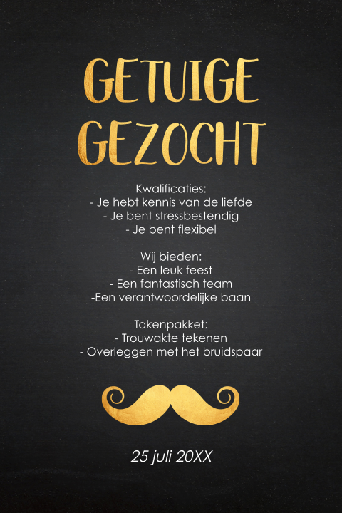 Getuigekaart voor een man zwart goud wil je mijn getuige zijn