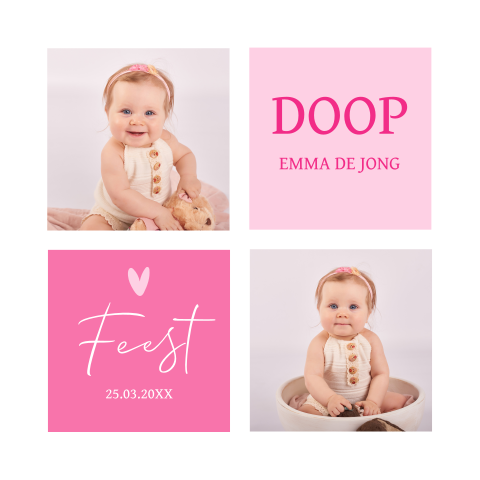 Doopkaart doop uitnodiging meisje foto roze