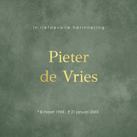 Rouwkaart modern vierkant man groen goudfolie