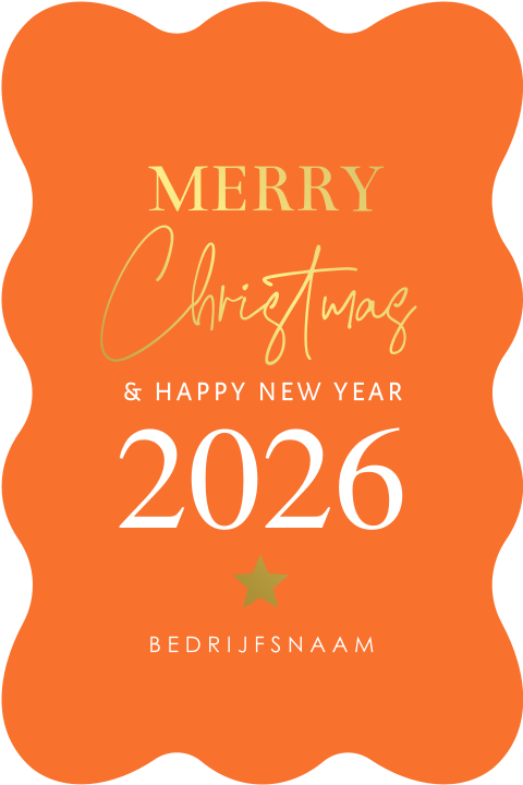 Moderne zakelijke kerstkaart oranje originele vorm golvend goudfolie