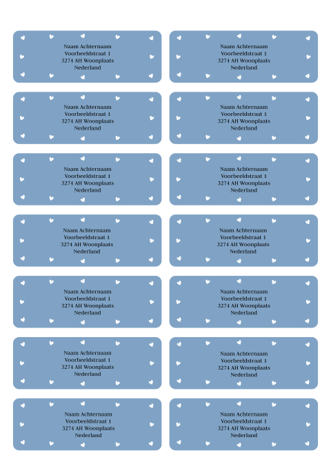 Adressticker blauw hartjes | 14 stuks 97X34 mm