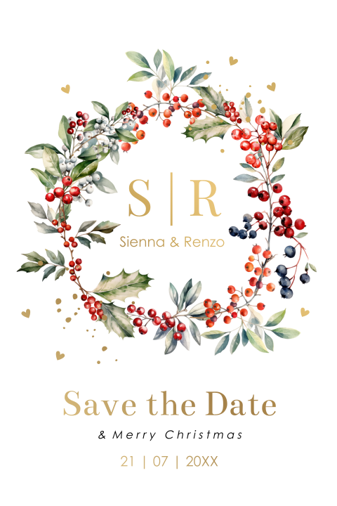 Kerst Save the Date kaart Red Berries Christmas boog