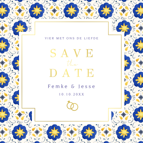Save the Date kaart mediterraans patroon goudfolie