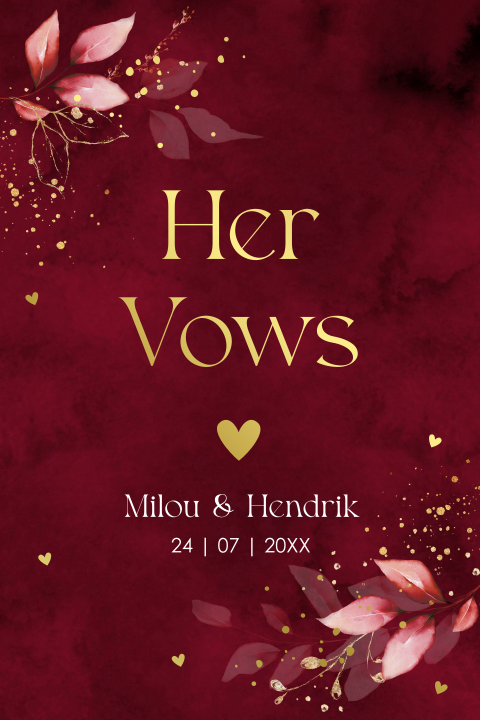 Geloftenkaart rood botanisch bladeren goudfolie