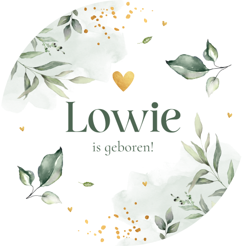 Raamsticker geboortekaartje botanisch groen bladeren rond