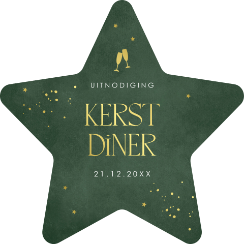 Kerstdiner uitnodiging groen ster vorm groen goudfolie