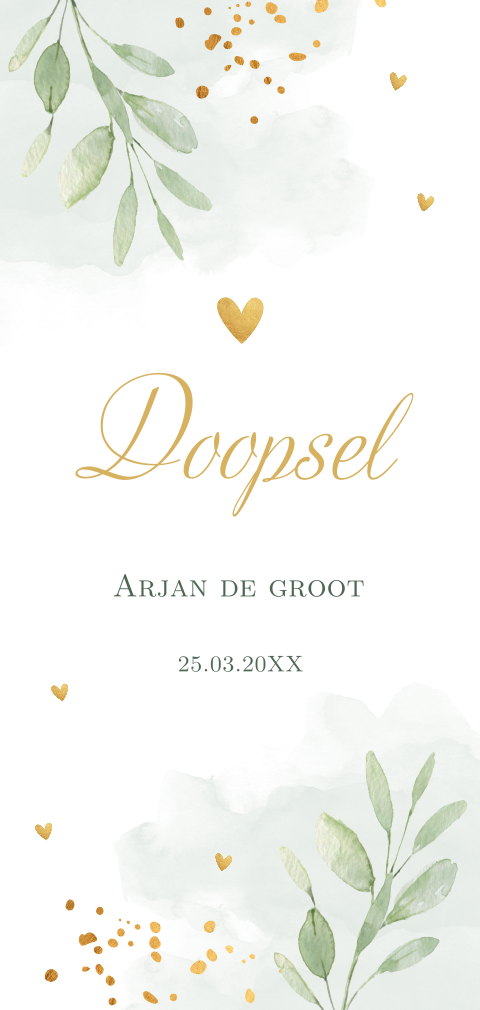 Doop uitnodiging jongen groen bladeren langwerpig