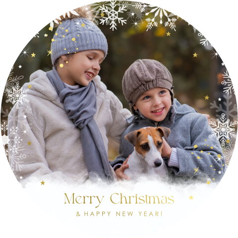 Kerstkaart rond eigen foto en goudfolie